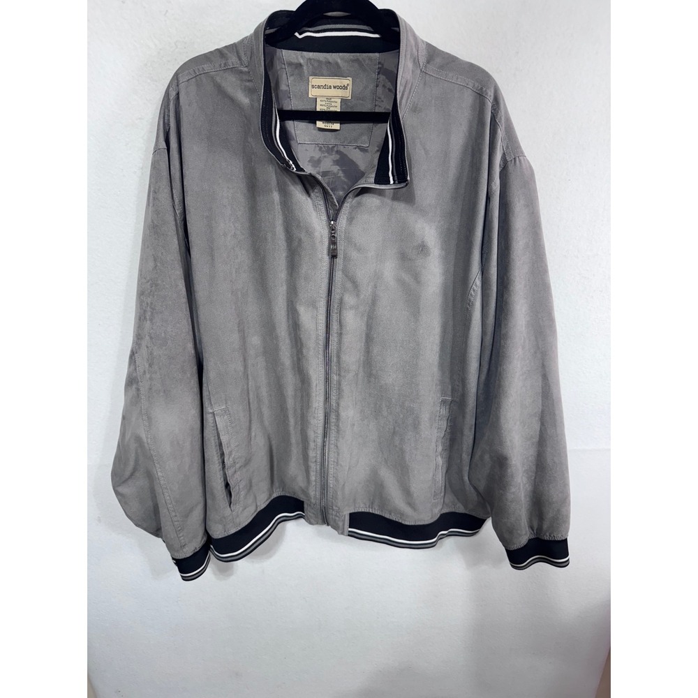 Scandia Woods 3XL Gray Faux Suede Bomber Jacket Men's Full Zip Casual